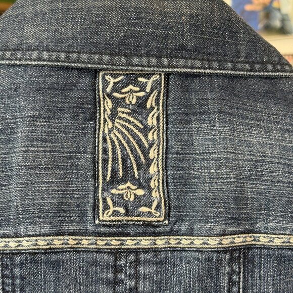 Chicos Platinum Denim Vest Womens Size 1 Blue Cotton Spandex Embroidered Casual - Picture 6 of 8